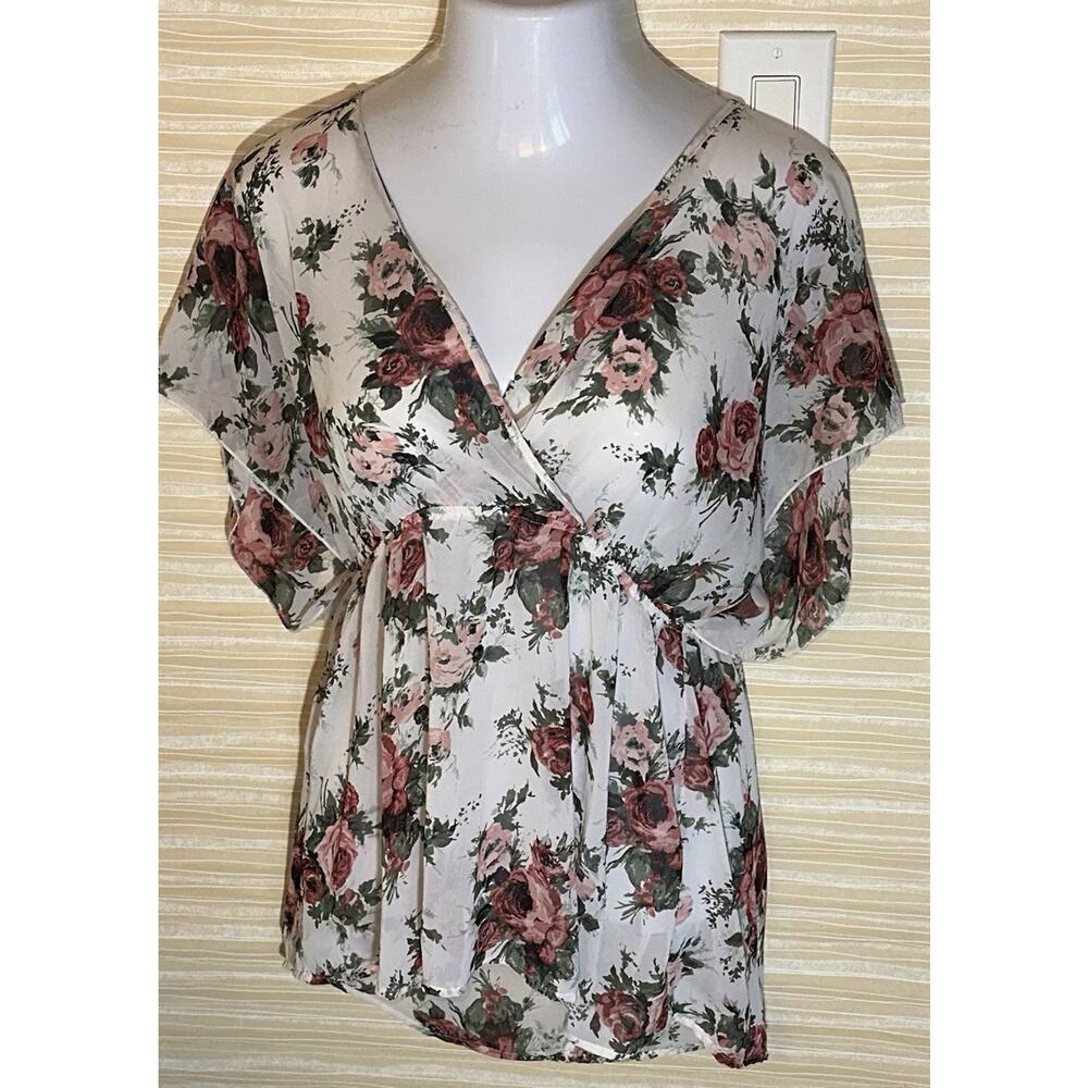 TORRID Women's Sheer Rose Floral Cross over Blouse SIze 1 0635